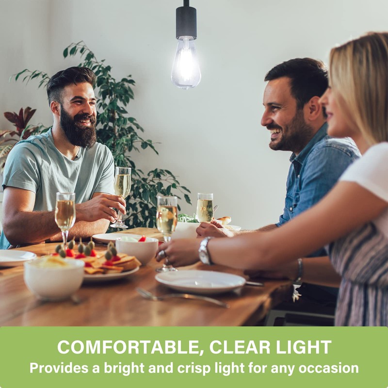 Sigalux Edison Bulbs, E26 LED Bulb ST58 Filament Clear Non-Dimmable