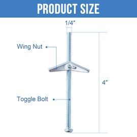 HROMIGRY 1/4"x4" Toggle Bolts (60 Pcs) 1/4 inch Wall Anchors for Drywall Heavy Duty, Butterfly Anchor Bolt for Hollow Wall, Sheetrock, Ceiling