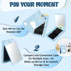 KevKev Lash Clusters 72 Pcs Cluster Lashes Special Spin Mirror Case DIY Lash Extension Soft & Comfortable Eyelash Clusters Thin Band Eyelashes with Mirror Easy to Apply (Cyclone,D-10-16mix)