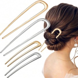 4Pcs Gold U Shaped Hair Pins,French Hair Pins,Metal French U Pins, Vintage Hair Fork Hair Pin Hairstyle Accessories for Women and Girls for Buns,Long and Thick Hair（5.5 Inch and 4.35 Inch）