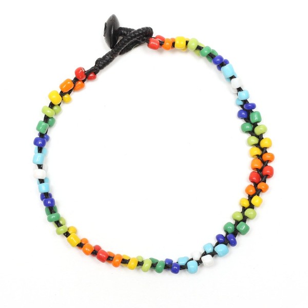 Idin Handmade Anklet - Wax cord braided with multicoloured beads