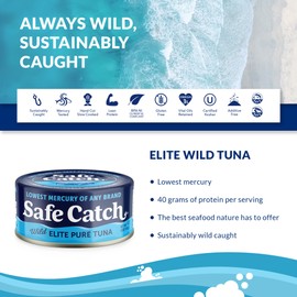 Safe Catch Canned Wild Tuna Fish, Wild Caught, Lowest Mercury, Gluten-Free, Kosher, Non-GMO, Whole30 Approved, Paleo, Keto Food, 5oz Can, 6-Pack
