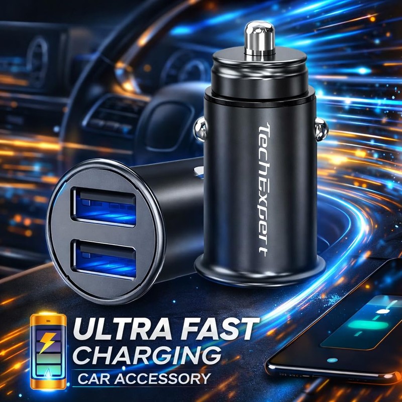 TechExpert Car Charger 4.8A 24W Dual Port Fast Charge Allows