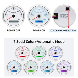 85mm Marine Tachometer Waterproof 0-6000RPM Outboard Diesel Engine Car Truck Boat Tachometer 12V/24V with LCD Hour Meter 7-Color Backlight