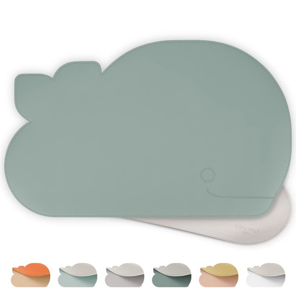 sølmo I Whale Place Mats for Children, 44 cm x 0.2 cm x 27 cm Place Mat Wipe-Clean, Leather Design PU - BPA Free, Washable, Place Mats (Petrol/White)