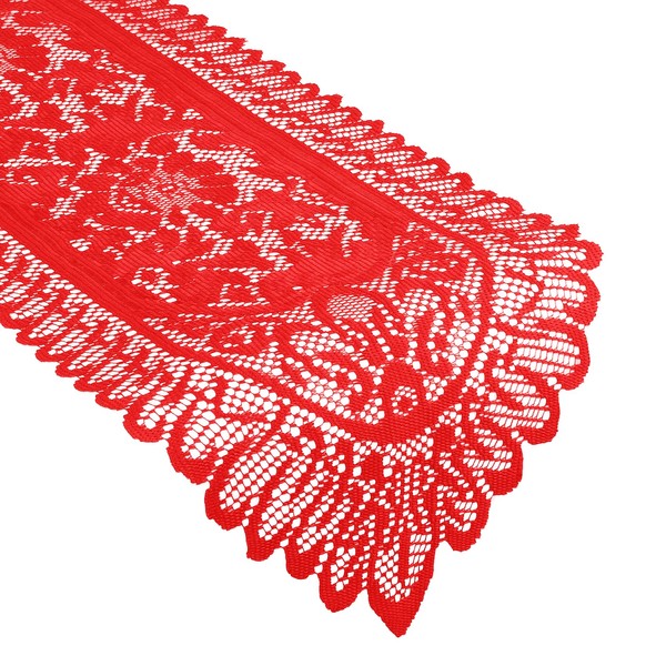 Christmas Table Runner, 71 Inch Red Flower Fabric Table Runner