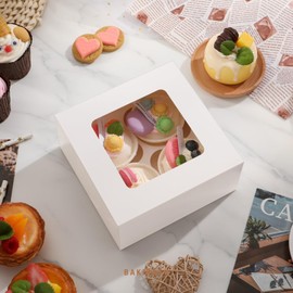 BAKIPACK 25 White Cupcake Boxes, 4 Count Cupcake Containers with Window and Inserts, 6.3×6.3×3 Inches Cupcake Holders for Cupcakes, Muffins, Cookies, Desserts, Pastries