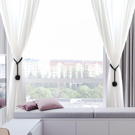 aoozleny Curtain Tiebacks 2 Pack, Curtain Ties, Curtain Holders for Wall Drapes, Curtain Holdbacks, Handwoven Cotton String Tie Ball for Curtains Pull Backs, Curtain Rope Tiebacks (Black)