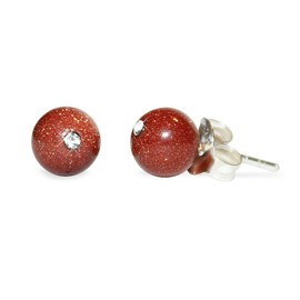 CHICNET Stud Earrings Sandstone Brown Glitter Pearl Glitter Stone White 925 Sterling Silver Stone Stud Earrings 3 mm