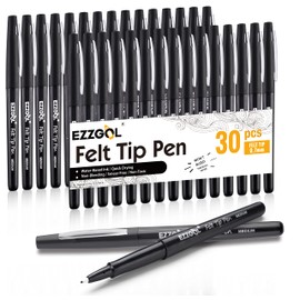 Ezzgol Black Felt Tip Pens, 30 Pack, 0.7mm Premium Medium Fine Point, Felt Tip Markers For Writing, Journal, Planner Coloring, Note Taking, Drawing, Art, School