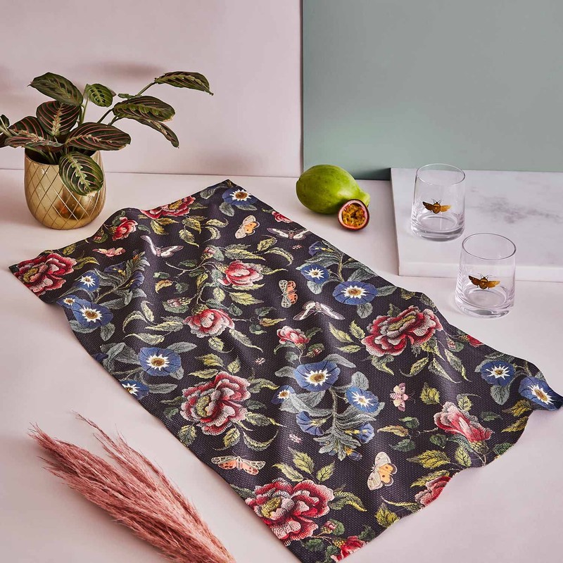 Spode Tea Towel - Black,Multi Coloured,Dimension - 45cm x 74cm/18"