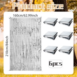 KGJAXF 6Pcs Emergency Foil Blankets and for Survival & Outdoor – 160x210cm Thermal Space Blanket, Windproof PET Film for Gardening, Camping, Hiking, Sports, Indoors and Outdoors (Silver)