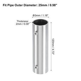 sourcing map 1Pcs 2-Way Straight Pipe Fitting Connector, Fit 1 Inch(25mm) OD Pipe Stainless Steel 120mm Length Structural Pipe Connector Chain Link Fence Clamp