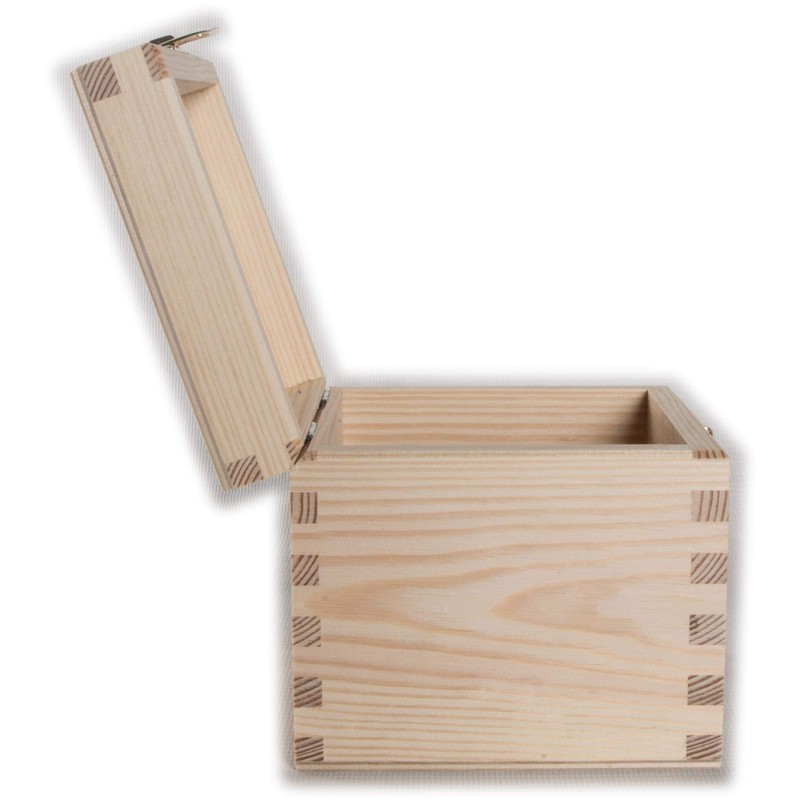 Small Square Cube Wooden Box with Lid & Clasp Closure