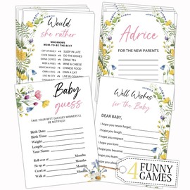 LNOKRIM Baby in Bloom Baby Shower Decorations, Include 4 Floral Funny Games Would she Rather, Guess, Well Wishes and Advice, Suitable 20 Guests to Play