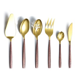 Berglander 30-piece Cutlery Set with Moon Surface Handle and Shiny Golden Titanium Coating, Modern Stainless Steel Cutlery Set, Set of Utensils, 6 Place Settings.