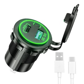 RichLuck Salida USB de 12 V, Carga rápida 3.0 Doble Salida de alimentación USB aleación Aluminio Cargador Coche Interruptor, Cargador rápido Impermeable 24V para Motocicleta,Coche, Barco, RV