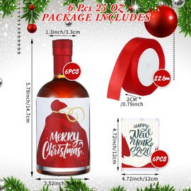 Funnymoom 20 Pcs 25 oz Christmas Glass Wine Bottles Set Clear Liquor Bottles with Stickers, Screw Caps, Shrink Capsules and Red Ribbon Homemade for Lemon Wine Vanilla Extract Xmas Party Supplies