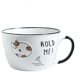 KAIGOBOX Ceramic Soup Bowls with Handle and Lid, Soup Containers Cups Cute Cat/Pink Marbling Soup Mugs Bowl for Ramen, Oatmeal, Noodle, Soup, Fruits 23 oz (White)