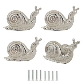 Decorative Snail Cabinet Knobs, Vintage Metal Snail Shape Knobs Pulls Handles Single Hole for Door Drawer Cupboard Closet, Antique Dresser Knobs Kitchen Home Hardware Furniture Handle 4Pcs (Silver)