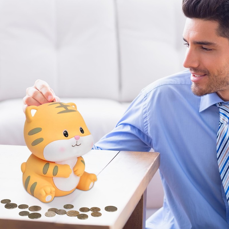 Tissting Tiger Piggy Bank, Resin Coin Storage Pot Anti-Slip Decorative