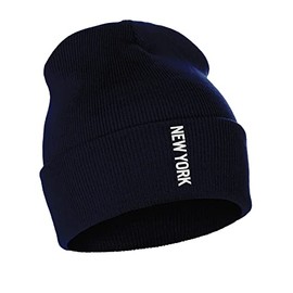 Daxton Vertical USA Cities Cuffed Beanie Winter Knit Hat Skully Cap, New York Navy White