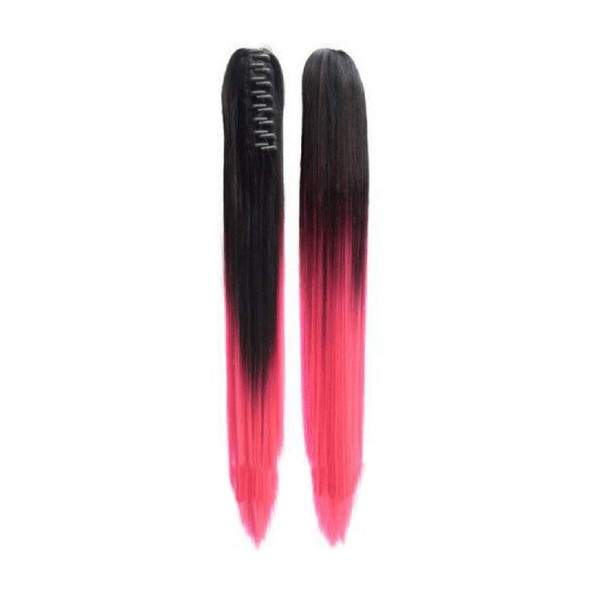 Frcolor Long Straight Ponytail Extension Thick Claw Jaw Ponytail Hairpiece Clip in Hair Extensions (Black and Pink)