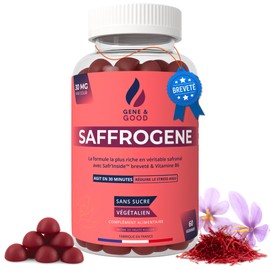 SaffroGene® Gummies Safran & Vitamin B6 | Stress, Schlaf, Stimmung, Konzentration & Wechseljahre | Kinder & Erwachsene | 60 Gummies Vegan Geschmack Rote Früchte | Hergestellt in Frankreich