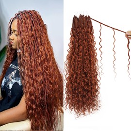Trenzas de crochet bohemias de cabello humano de 18 pulgadas, trenzas de crochet de diosa bohemias con rizos mixtos de cabello humano, trenzas de crochet de color jengibre para mujeres negras,