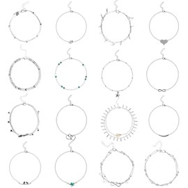 Anklets for Women - 12PCS Adjustable Beach Anklets Set, Cute and Stylish Turtle, Elephant, Star, Pineapple, Beaded and Multi-Layer Infinity Anklets, Hypoallergenic Alloy Ankle Bracelets for