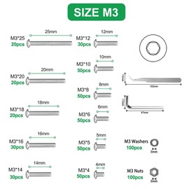 Foliv 570 Pieces Stainless Steel M3 Screws and Nuts Assortment Set, Silver Half Round Head Hexagon Socket Screw Flat Disc Kit, Threaded Machines, Hex Screws for Home Office Industrial Electronics
