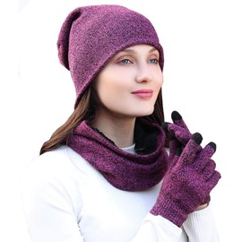Tuopuda Men Women Hat Scarves Gloves Set Thermal Winter Warm Knitted Beanie Hat Neck Warmer and Touchscreen Gloves