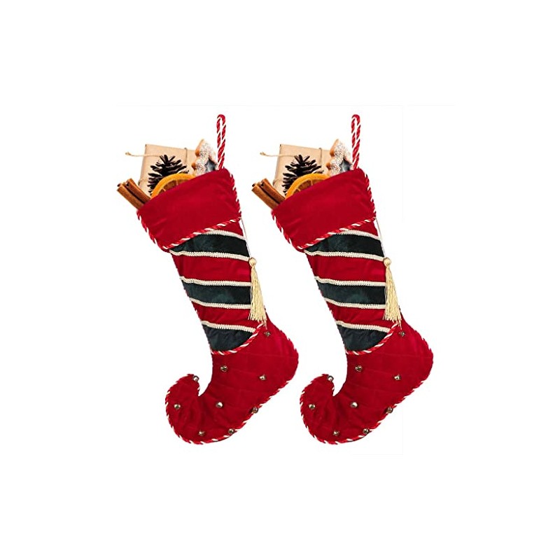 Dibor 2 Luxury Velvet Novelty Elf Boot Christmas Stockings (Z288)