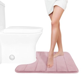 Yimobra Memory Foam Toilet Bath Mat U-Shaped, 24 X 20 Inches,Soft and Comfortable, Super Water Absorption, Non-Slip, Machine Wash and Easier to Dry for Bathroom Commode Contour Rug, Soft Pink