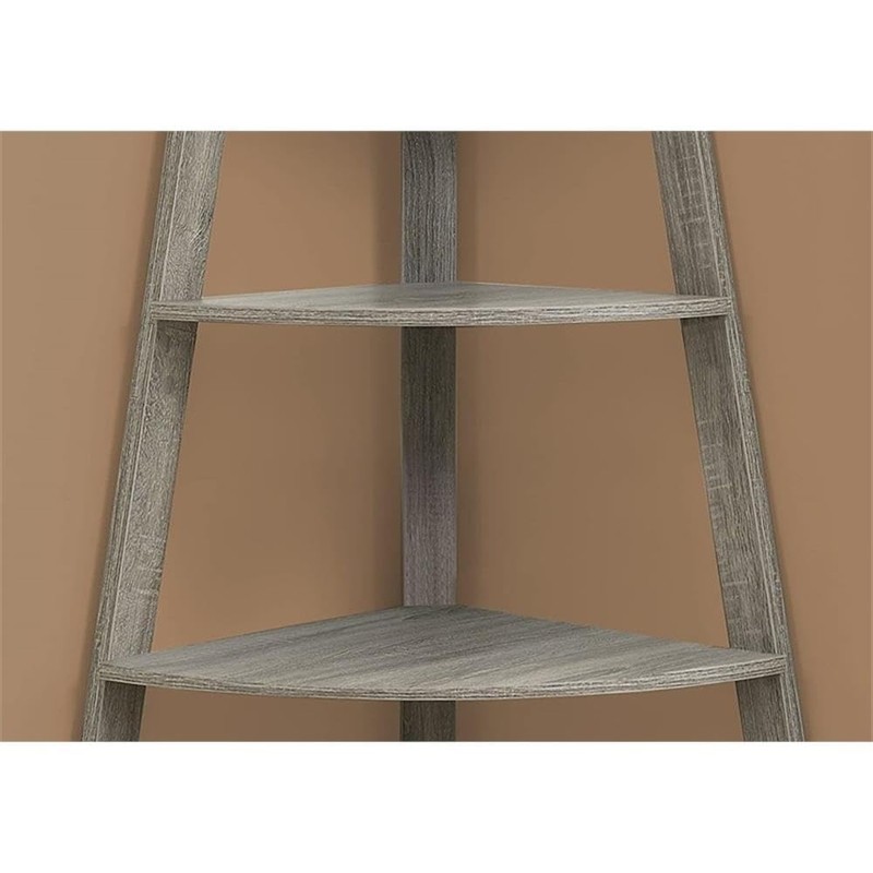 Monarch Specialties Dark Corner Accent Etagere Bookcase, 60", Taupe