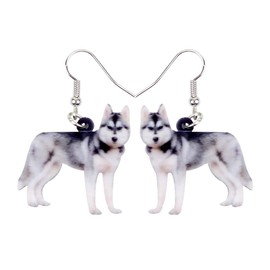DUOWEI Acrylic Siberian Husky Earrings Lovely Pets Drop Dangle Jewelry for Women Lover Charms Gifts (Grey)