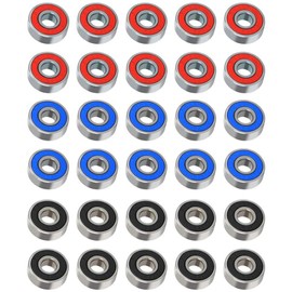 Pack of 30 608 ZZ Ball Bearings, 608zz Metal Double Shielded Miniature Deep Groove Ball Bearings (8 mm x 22 mm x 7 mm) for Skateboard Roller Inline Skates (Red, Black, Blue)