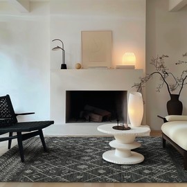 EVERGRACE Moroccan Area Rug 6x9, Soft Fuzzy Boho Faux Wool Rugs Washable Anti Slip Large Carpet Rug for Entryway Bedroom Living Room Hallway Kitchen Dining Room and Laundry Room, Black