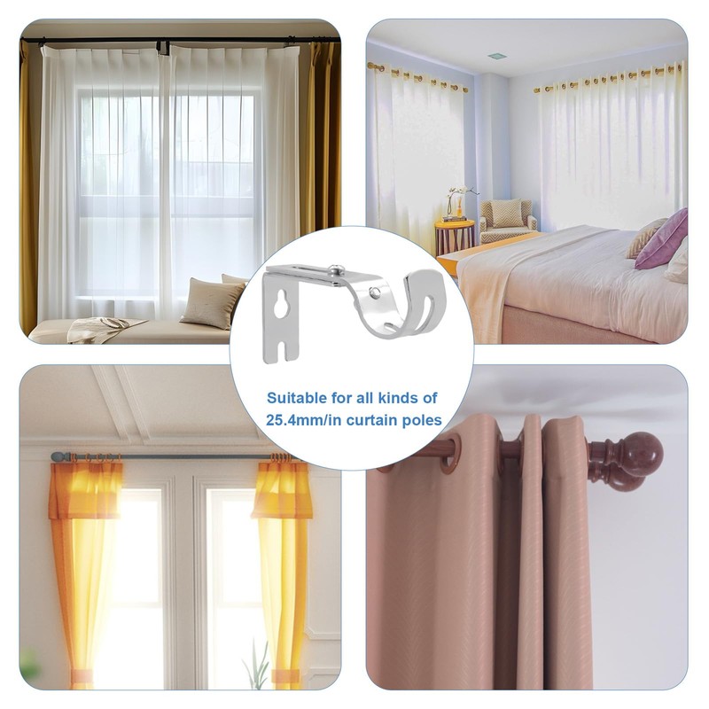 4 Pcs Curtain Pole Brackets Heavy Duty Adjustable for 25mm