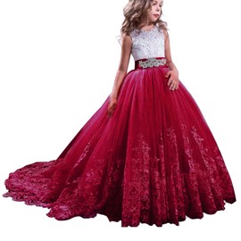 NNJXD Girls Princess Pageant Dress Kids Prom Ball Gowns Wedding Party Flower Dresses (12-13 Years, Red 4)