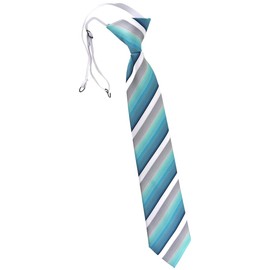 TigerTie Children's Tie Striped - Tie Pre-Tied with Elastic Band, Turquoise Mint Grey White Black