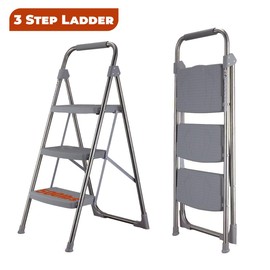 3 Step Ladder Folding Step Stool with Anti-Slip Wide Pedals & Handgrip – Portable Lightweight Steel Step Ladder for Home, Kitchen, Office & Garage – 500lbs Capacity