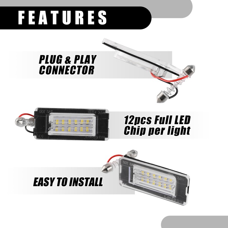 Partuto LED License Plate Light for Mini Cooper Plastic Black