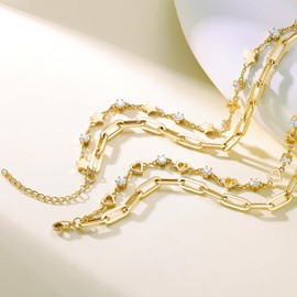 14K Gold Plated Bracelets for Women 7 Inches/8.2 inches Paperclip Link Chain Bracelet Cubic Zirconia Jewelry Trendy for Women Men (Gold Star, 7 Inches+2 Inch Extender)