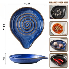 Spoon Rest,Ceramic Spoon Holder for Stove Top Large Spatula Rest Cooking Spoons Rest for Kitchen Utensils Heat-Resistant Rest Large (Blue)