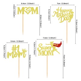 Ercadio Paquete de 36 decoraciones para cupcakes con purpurina dorada para el Día de la Madre, decoración de magdalenas con texto en inglés "Love Mom"