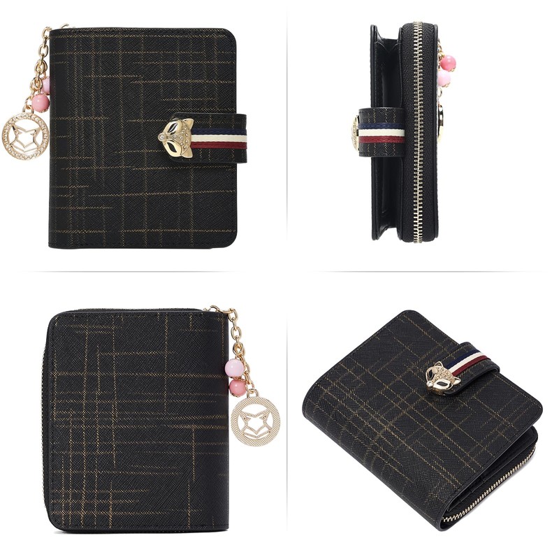 FOXLOVER Genuine Leather Zip Small Wallet Women RFID Blocking Credit