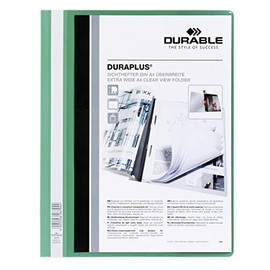 Durable 2579 A4 Duraplus folder with green back and clear front cover, BOX of 25
