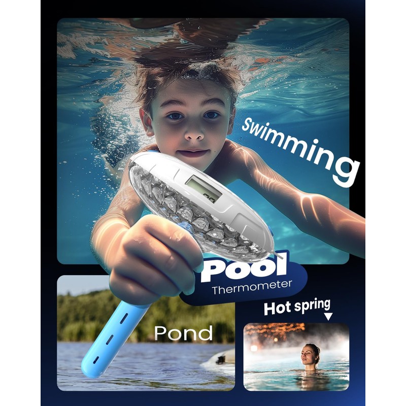 PoolPrime Pool Thermometer Easy to Read, Solar Pool Light with
