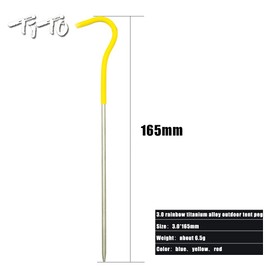 TiTo Titanium Shepherd's Hook Tent Stakes Tent pegs nail pegs with Flourescent Head DIA 3.0mm and Length 165mm only 6.7G(Pack of 6)